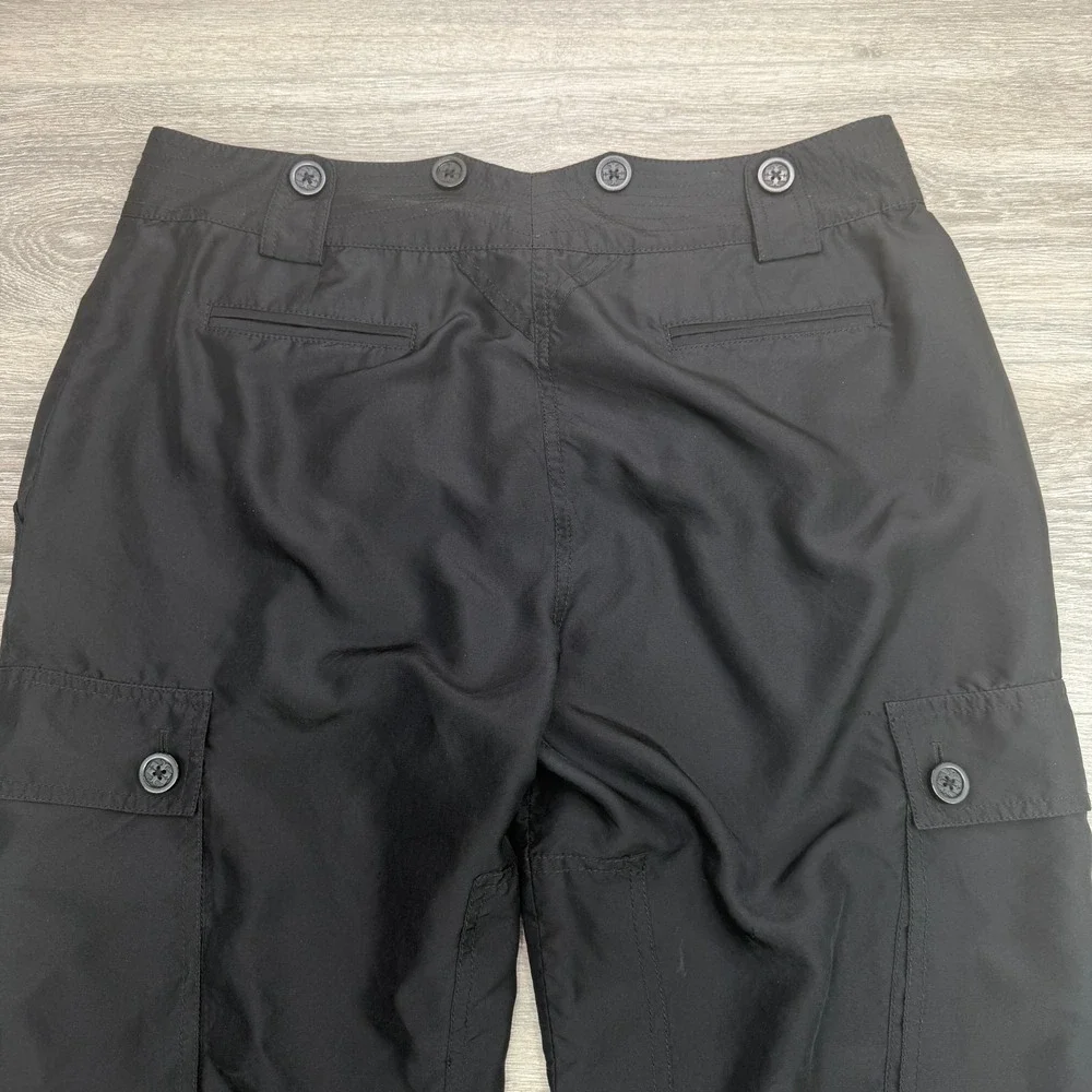 Tory Burch Pants Womens 12 Black Cargo Silk Cropped Relaxed High Rise Utility